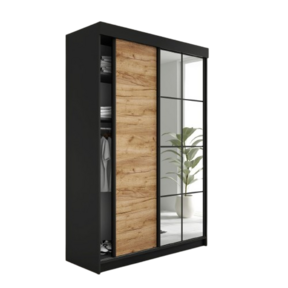 Kledingkast  Lamaro met spiegel 138 cm  zwart eiken