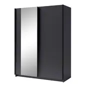 Zwarte kledingkast met spiegel en schuifdeuren – 180 x 198 x 62 cm – 4 legplanken