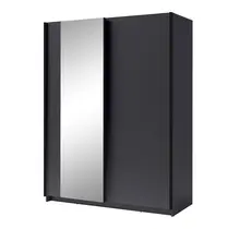 Zwarte kledingkast met spiegel en schuifdeuren – 180 x 198 x 62 cm – 4 legplanken