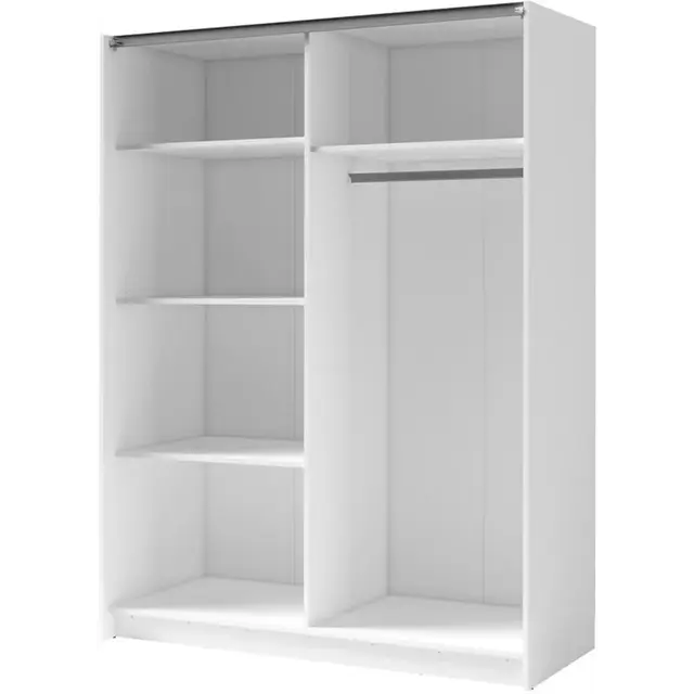 Witte kledingkast met spiegel en schuifdeuren – 180 x 198 x 62 cm – 4 legplanken