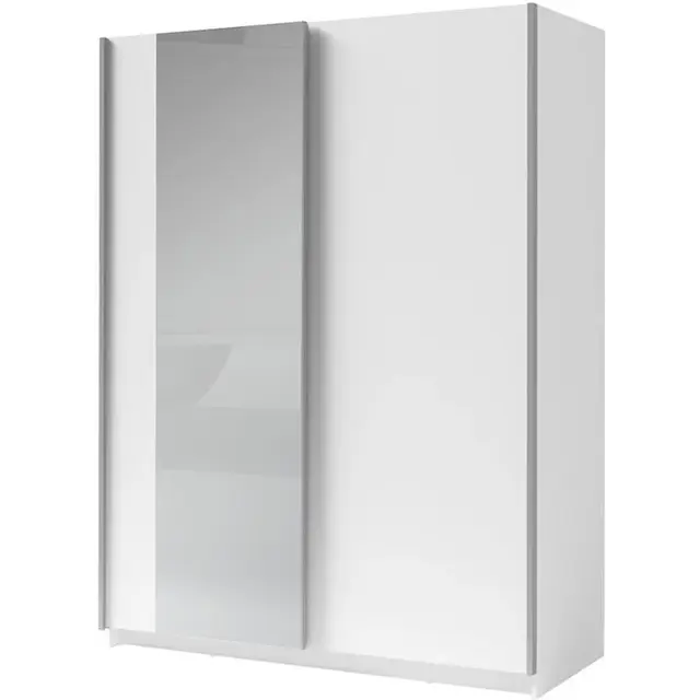 Witte kledingkast met spiegel en schuifdeuren – 180 x 198 x 62 cm – 4 legplanken