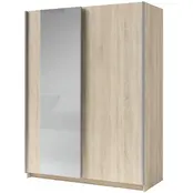 Licht Eiken kledingkast met spiegel en schuifdeuren – 150 x 198 x 62 cm – 4 legplanken
