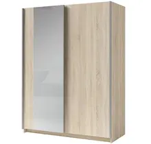 Licht Eiken kledingkast met spiegel en schuifdeuren – 150 x 198 x 62 cm – 4 legplanken