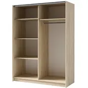 Licht Eiken kledingkast met spiegel en schuifdeuren – 180 x 198 x 62 cm – 4 legplanken