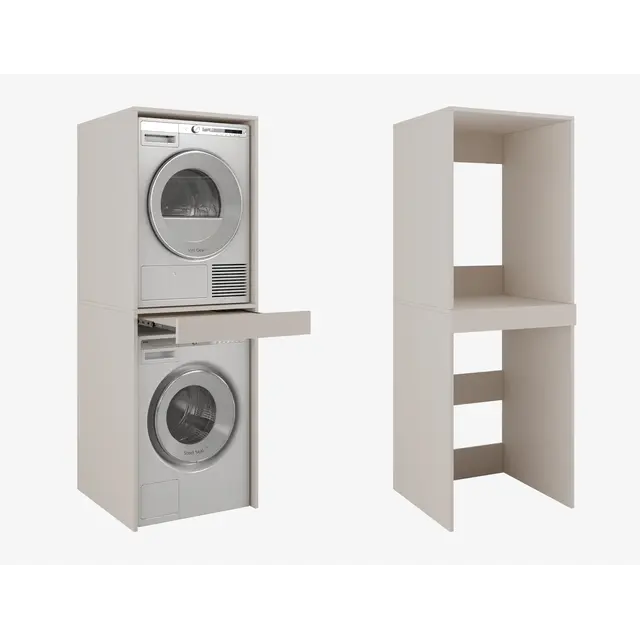 Wasmachine/wasdroger kast om de droger boven de wasmachine te plaatsen creme