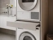 Wasmachine/wasdroger kast om de droger boven de wasmachine te plaatsen creme