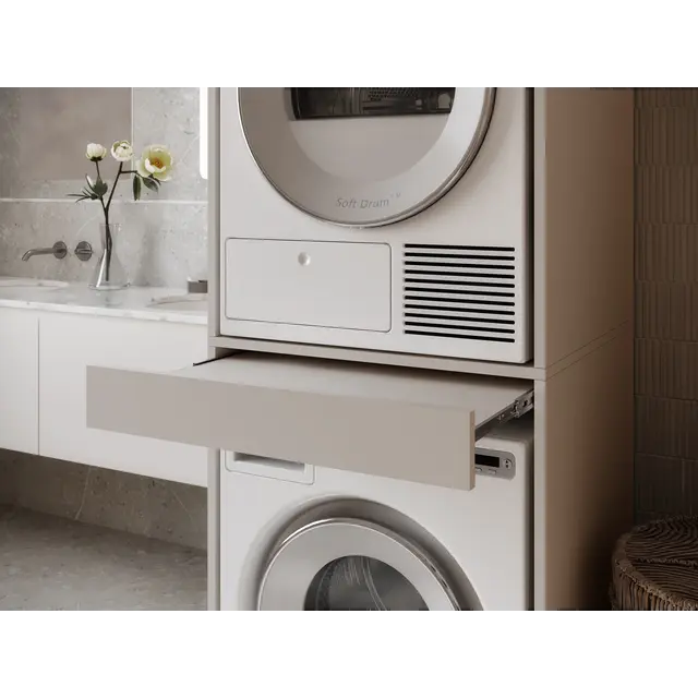 Wasmachine/wasdroger kast om de droger boven de wasmachine te plaatsen creme