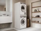 Wasmachine/wasdroger kast om de droger boven de wasmachine te plaatsen creme