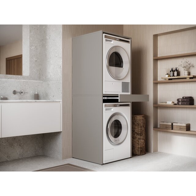 Wasmachine/wasdroger kast om de droger boven de wasmachine te plaatsen taupe