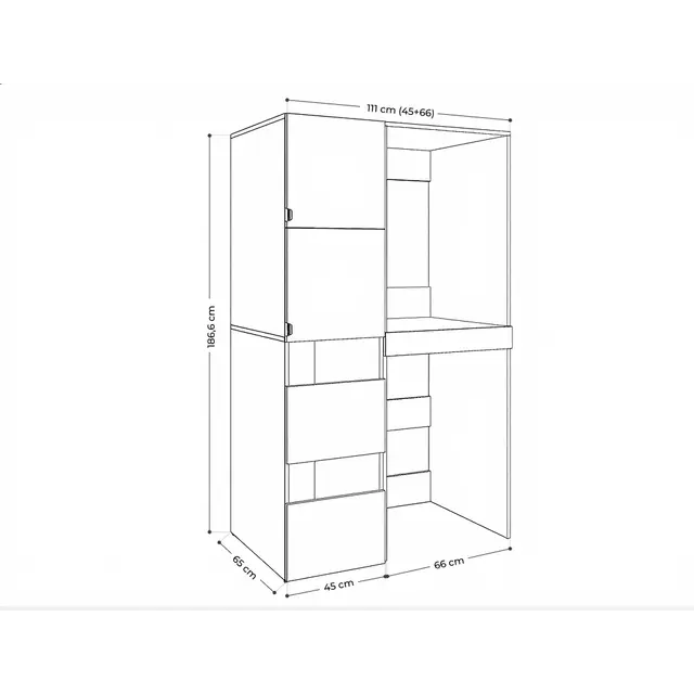 Wasmachine/wasdroger kast met lade en zij kast