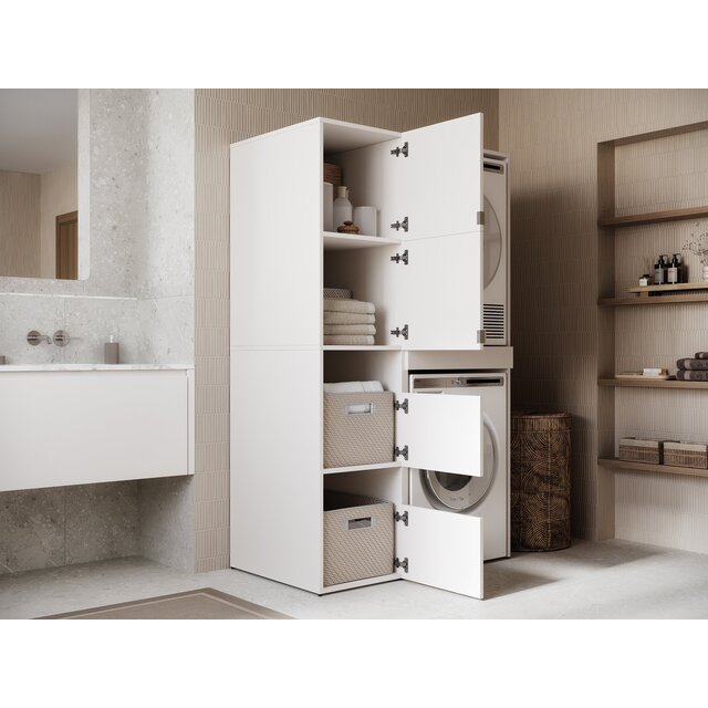 Wasmachine/wasdroger kast met lade en zij kast