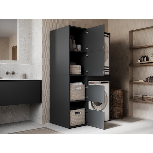 Wasmachine/wasdroger kast met lade en zij kast  antraciet