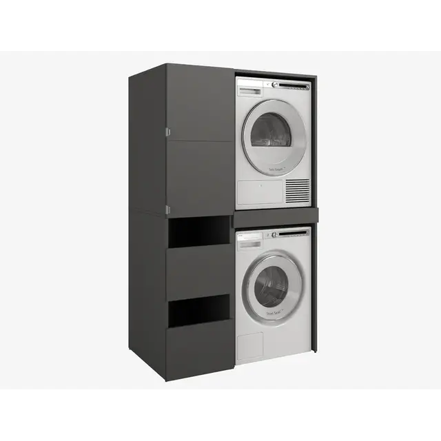 Wasmachine/wasdroger kast met lade en zij kast  antraciet