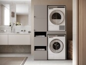 Wasmachine/wasdroger kast met lade en zij kast  taupe