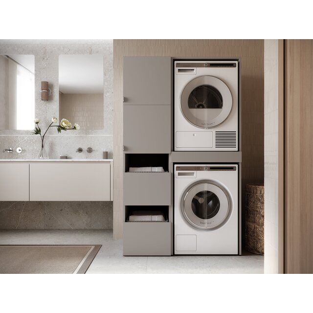 Wasmachine/wasdroger kast met lade en zij kast  taupe