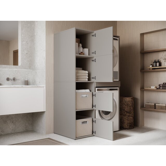 Wasmachine/wasdroger kast met lade en zij kast  taupe