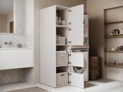 Wasmachine/wasdroger kast met lade en zij kast creme