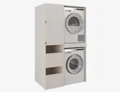 Wasmachine/wasdroger kast met lade en zij kast creme