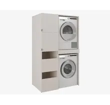 Wasmachine/wasdroger kast met lade en zij kast creme