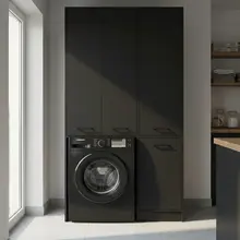 Wasmachinekast met Wasmand en 5 Legplanken zwart