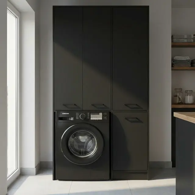 Wasmachinekast met Wasmand en 5 Legplanken