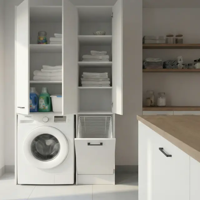 Wasmachinekast met Wasmand en 5 Legplanken