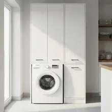 Wasmachinekast met Wasmand en 5 Legplanken  wit