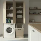 Wasmachinekast met Wasmand en 5 Legplanken  creme