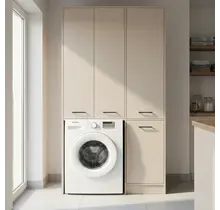 Wasmachinekast met Wasmand en 5 Legplanken  creme