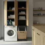 Wasmachinekast met Wasmand en 5 Legplanken  zwart eiken