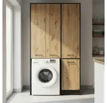 Wasmachinekast met Wasmand en 5 Legplanken  zwart eiken