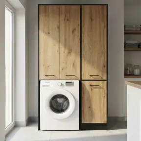 Wasmachinekast met Wasmand en 5 Legplanken  zwart eiken