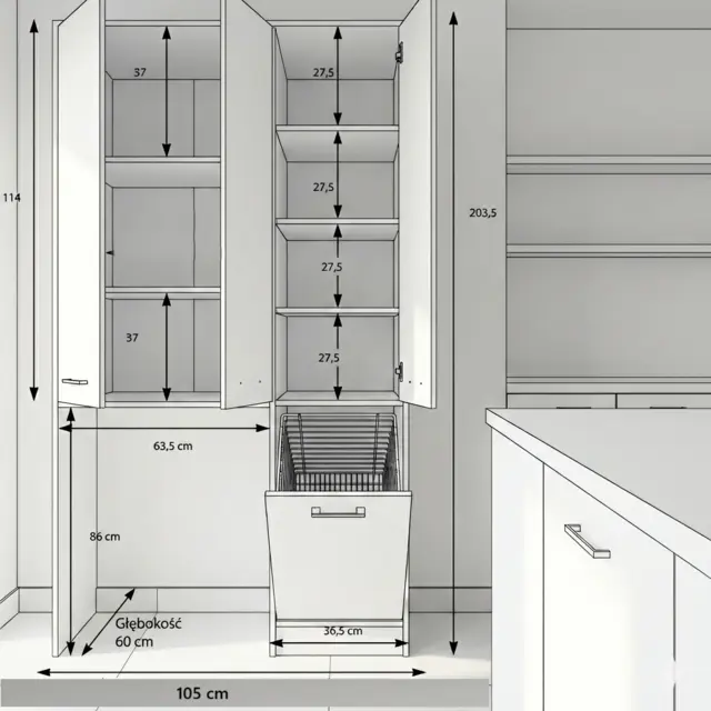Wasmachinekast met Wasmand en 5 Legplanken  zwart antraciet