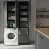 Wasmachinekast met Wasmand en 5 Legplanken  zwart antraciet