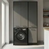 Wasmachinekast met Wasmand en 5 Legplanken  zwart antraciet
