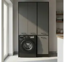 Wasmachinekast met Wasmand en 5 Legplanken  zwart antraciet