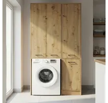 Wasmachinekast met Wasmand en 5 Legplanken  eiken