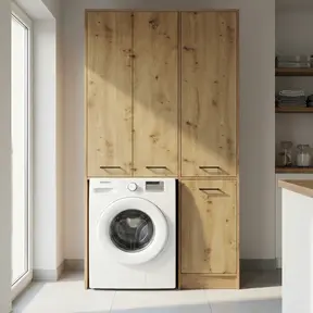 Wasmachinekast met Wasmand en 5 Legplanken  eiken