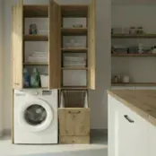 Wasmachinekast met Wasmand en 5 Legplanken  eiken