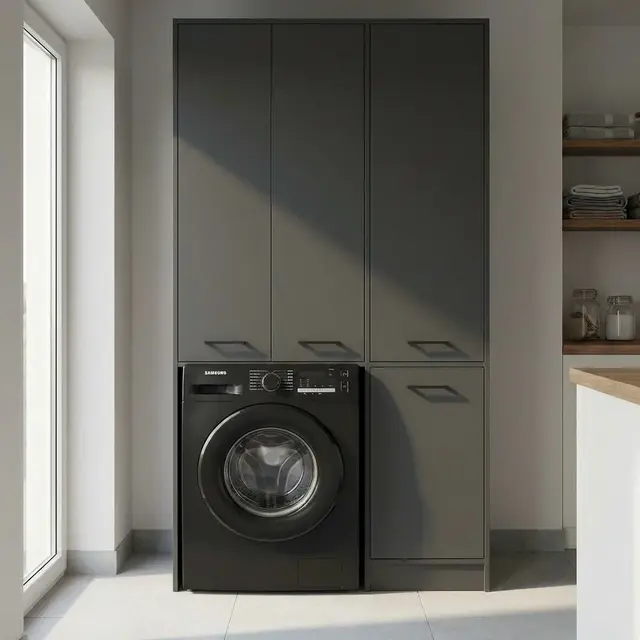 Wasmachinekast met Wasmand en 5 Legplanken  antraciet