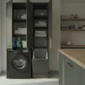 Wasmachinekast met Wasmand en 5 Legplanken  antraciet