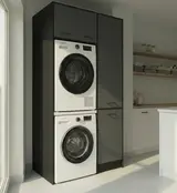 Wasmachinekast met Ombouw voor Wasdroger met zij kast, Wasmand en 3 Legplanken