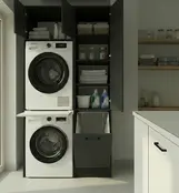 Wasmachinekast met Ombouw voor Wasdroger met zij kast, Wasmand en 3 Legplanken