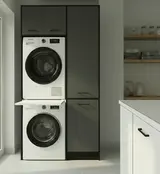 Wasmachinekast met Ombouw voor Wasdroger met zij kast, Wasmand en 3 Legplanken