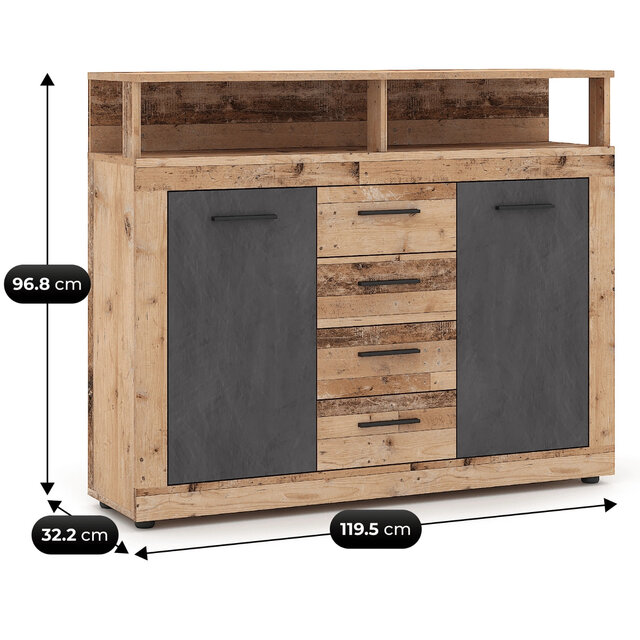 Dressoir  120 cm Breed-Antraciet Eiken
