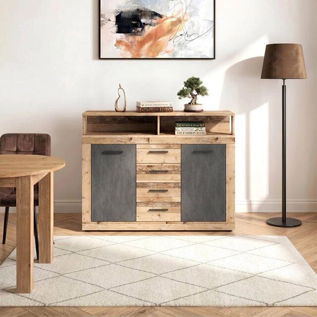 Dressoir  120 cm Breed-Antraciet Eiken