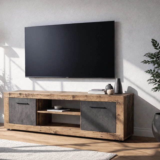 Tv meubel 140 cm licht eiken antraciet