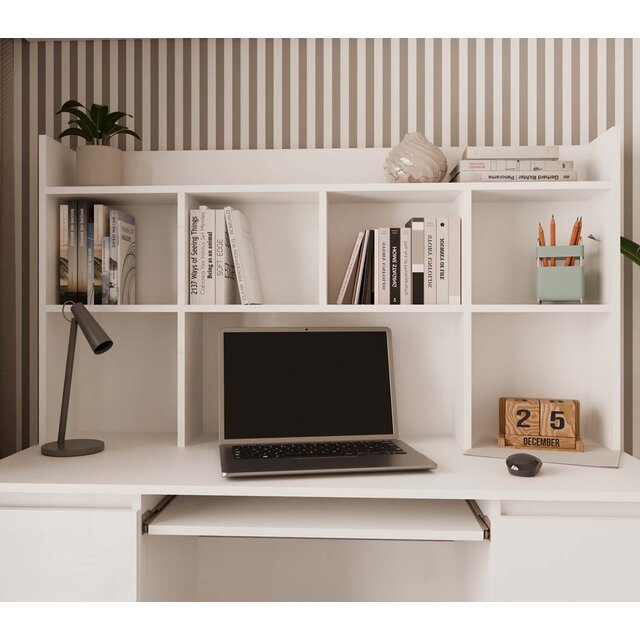 Bureau met bureaustoel wit met lades