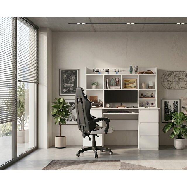 Bureau met bureaustoel wit met lades