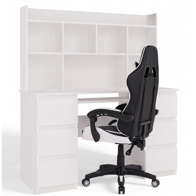 Bureau met bureaustoel wit met lades